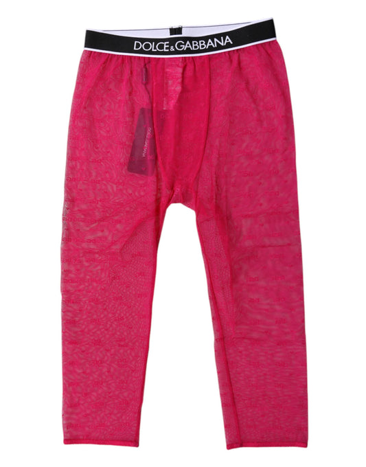 Dolce & Gabbana – Kurze Nylon-Strumpfhose mit DG-Logo in Fuchsia