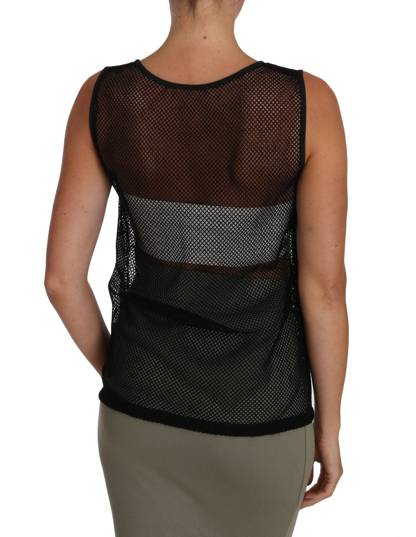 Dolce & Gabbana – Transparentes Blusen-T-Shirt aus schwarzem Netzstoff