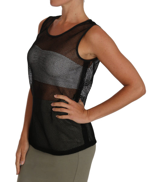 Dolce & Gabbana – Transparentes Blusen-T-Shirt aus schwarzem Netzstoff