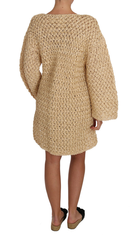 Dolce & Gabbana Beige Cardigan Häkelstrickpullover aus Bast