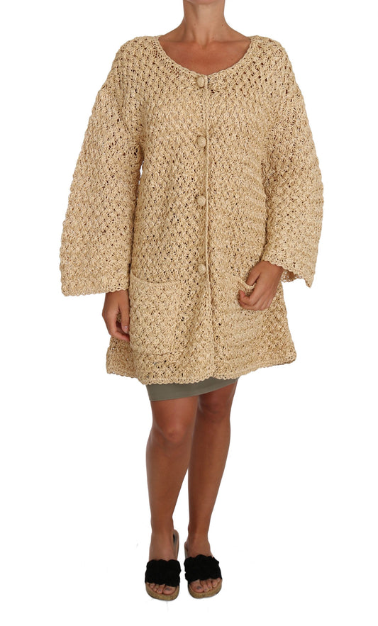 Dolce & Gabbana Beige Cardigan Häkelstrickpullover aus Bast