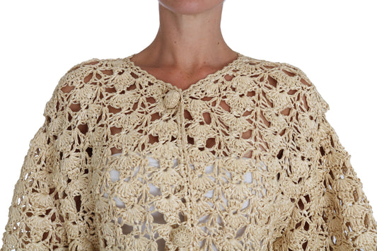 Dolce & Gabbana Beige Cardigan Häkelstrick-Raffiapullover