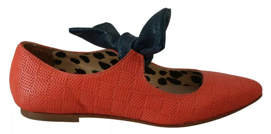 EBARRITO – Slip-on-Loafer mit Schleife aus orangefarbenem Leder und Ballerinas