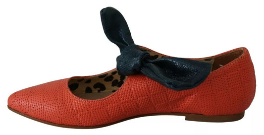 EBARRITO – Slip-on-Loafer mit Schleife aus orangefarbenem Leder und Ballerinas