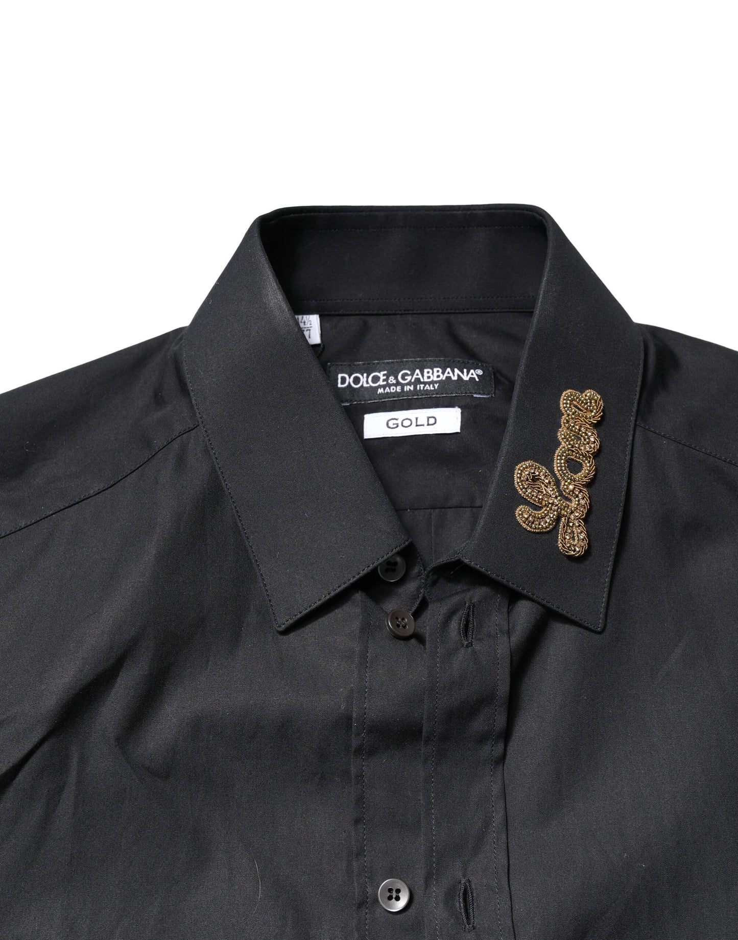 Dolce & Gabbana Schwarzes Hemd mit Love-Stickerei und GOLD-Finish