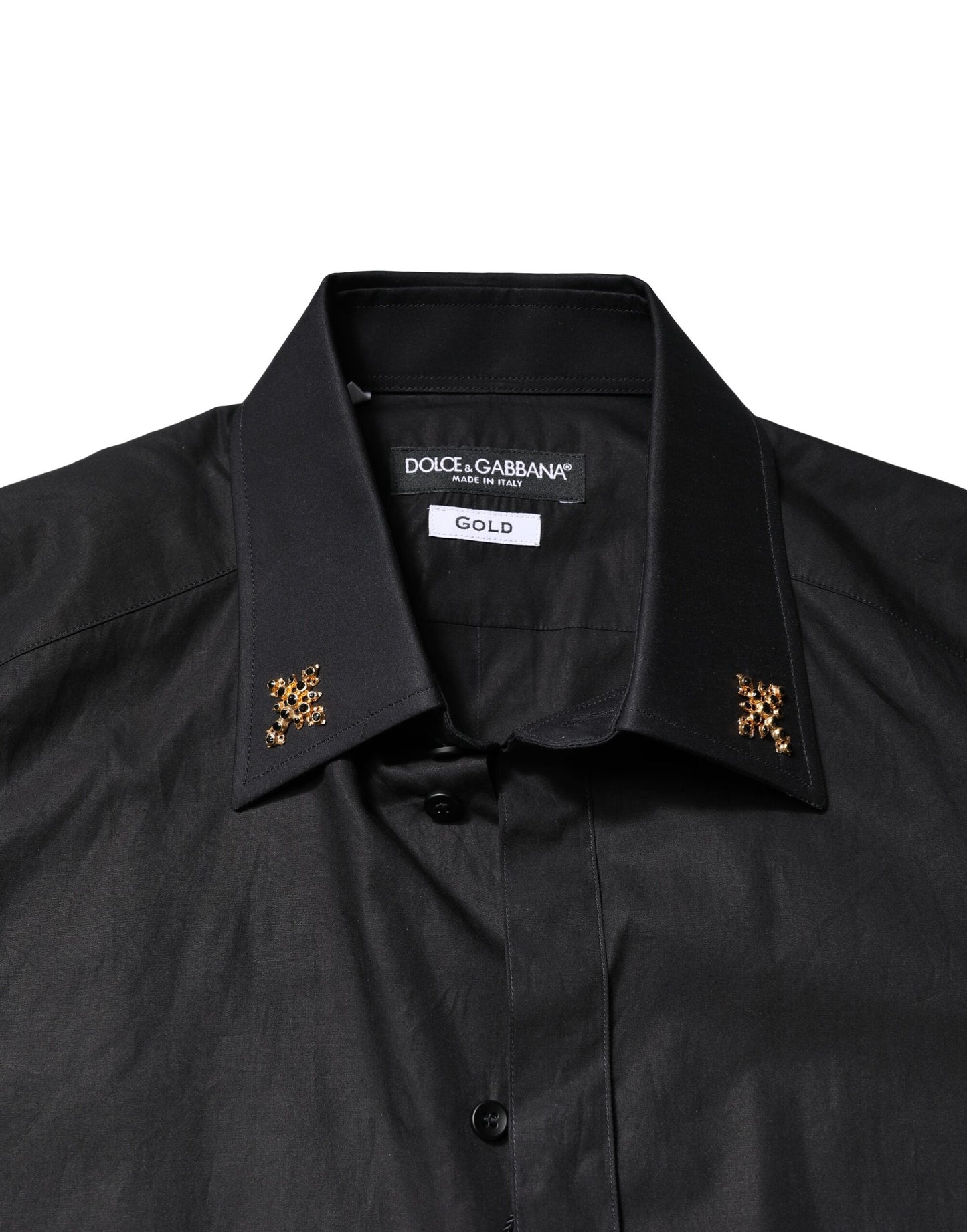Dolce & Gabbana Schwarzes, mit GOLDENEM Kreuz verziertes Herrenhemd
