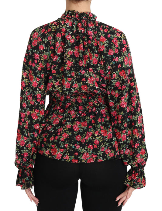 Dolce & Gabbana – Schwarze Bluse mit Rosen-Print und Blumenmuster