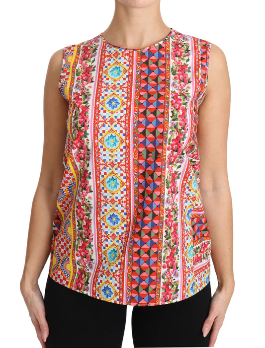 Dolce & Gabbana Carretto Print Tanktop aus reiner Baumwolle mit Blumenbluse