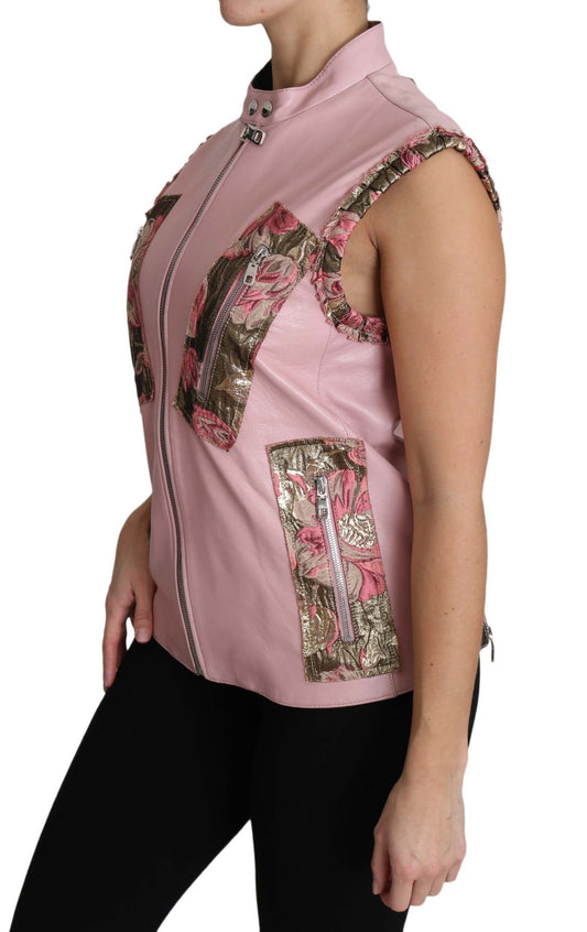 Dolce & Gabbana Rosa ärmellose Weste aus Lammleder mit Reißverschluss