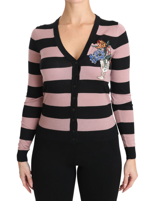 Dolce & Gabbana – Rosafarbener Cardigan aus Kaschmir mit Blumenmuster