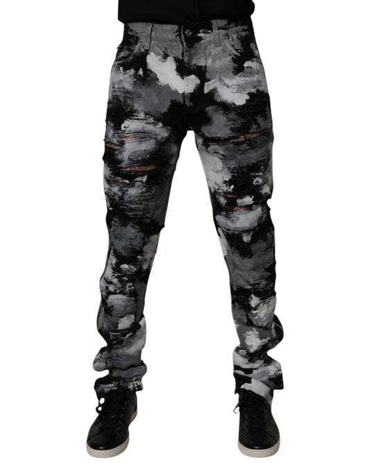 Dolce & Gabbana – Mehrfarbige, zerfetzte Skinny-Jeans aus Camouflage-Denim