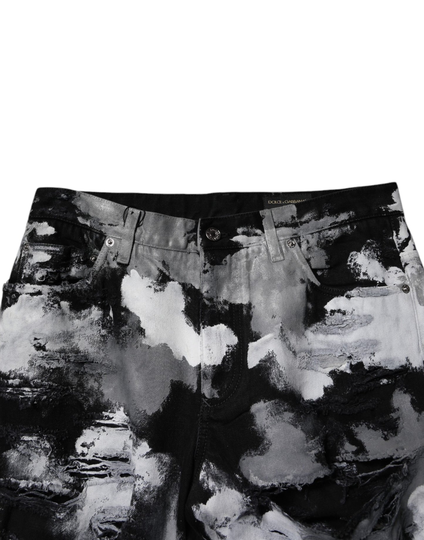 Dolce & Gabbana – Mehrfarbige, zerfetzte Skinny-Jeans aus Camouflage-Denim