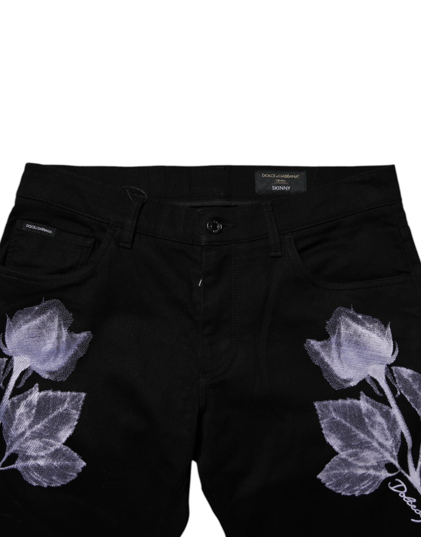 Dolce & Gabbana Schwarze Skinny-Jeans aus Baumwolle mit Blumenmuster für Herren