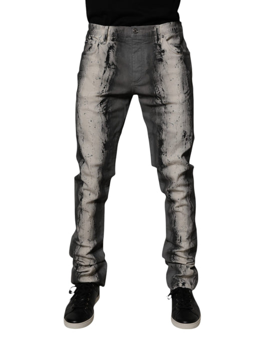 Dolce & Gabbana Graue Skinny-Jeans aus Baumwolle mit Batikmuster für Herren