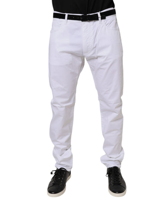 Dolce & Gabbana – Enge, formelle Hose aus weißem Baumwollstretch