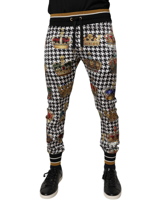 Dolce & Gabbana Multicolor Houndstooth Crown Herren Jogginghose Hose