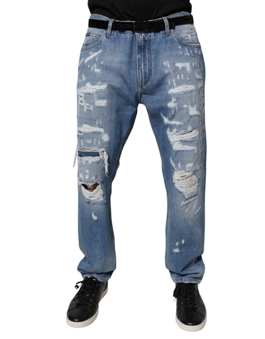 Dolce & Gabbana – Blaue, zerfetzte Jeans aus geradem Baumwolldenim