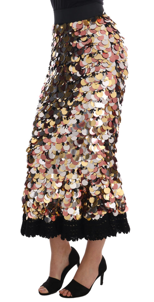 Dolce & Gabbana – Hoch taillierter Rock mit goldenen Pailletten und Schößchen