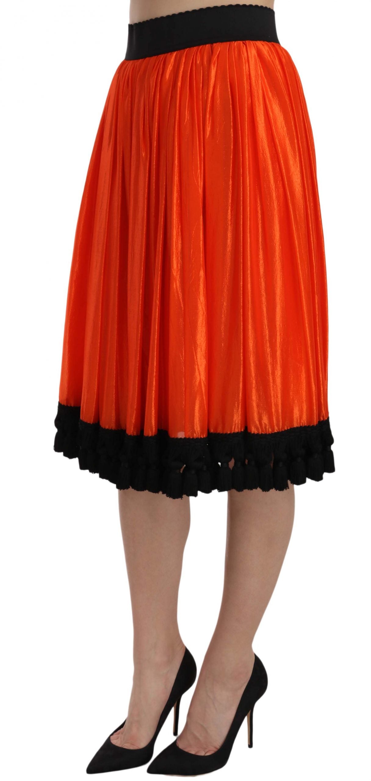 Dolce & Gabbana – Orangefarbener, knielanger Rock mit hoher Taille