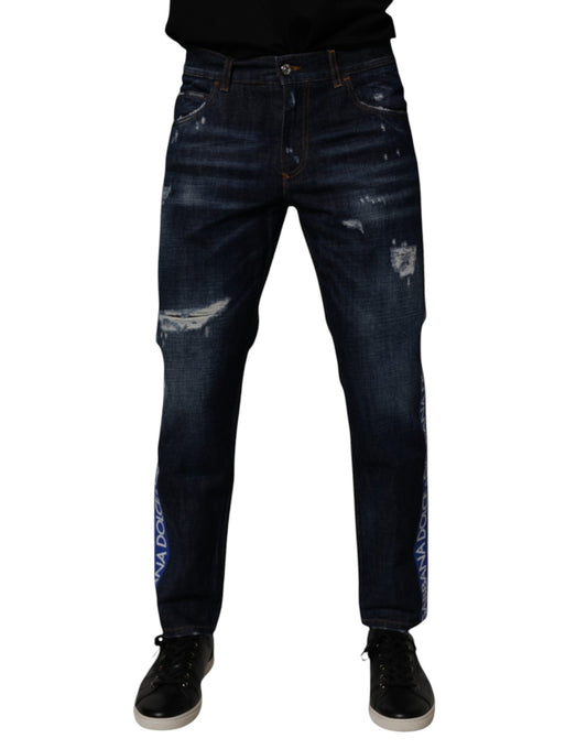 Dolce & Gabbana – Dunkelblaue Skinny-Jeans aus zerfetzter Baumwolle