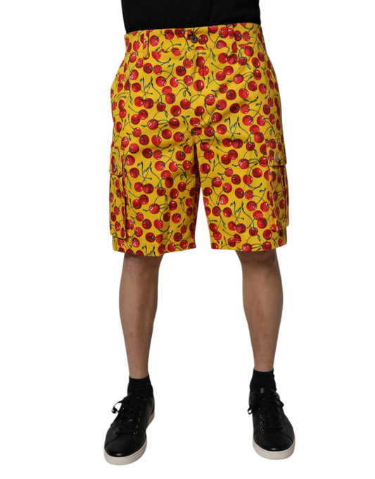 Dolce & Gabbana – Bermudashorts aus Baumwolle mit gelbem Kirschdruck