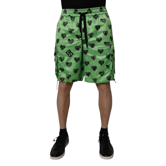 Dolce & Gabbana – Grüne Cargo-Bermudashorts mit Herz-Print für Herren