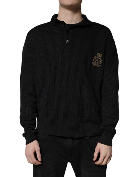 Dolce & Gabbana Schwarzer Pullover aus Seide mit Knöpfen und Wappen