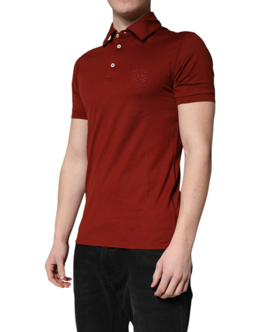 Dolce & Gabbana – Rotes Polo-T-Shirt aus Baumwolle mit DG-Logo und Kragen für Herren