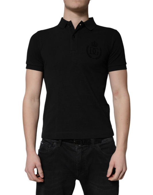 Dolce & Gabbana – Schwarzes Poloshirt aus Baumwolle mit DG-Logo und Kragen