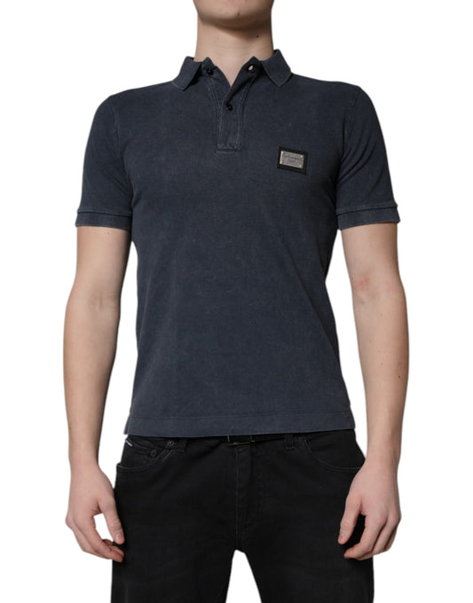 Dolce & Gabbana Dunkelblaues Poloshirt aus Baumwolle mit Logo-Plakette für Herren