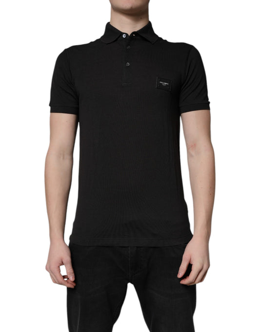 Dolce & Gabbana Dunkelgraues Poloshirt aus Baumwolle mit Logo-Plakette für Herren