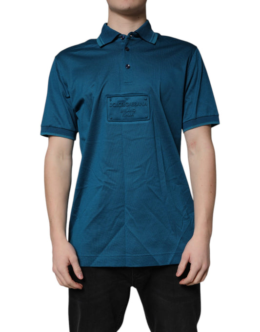 Dolce & Gabbana Blaues Poloshirt aus Baumwolle mit Logo für Herren