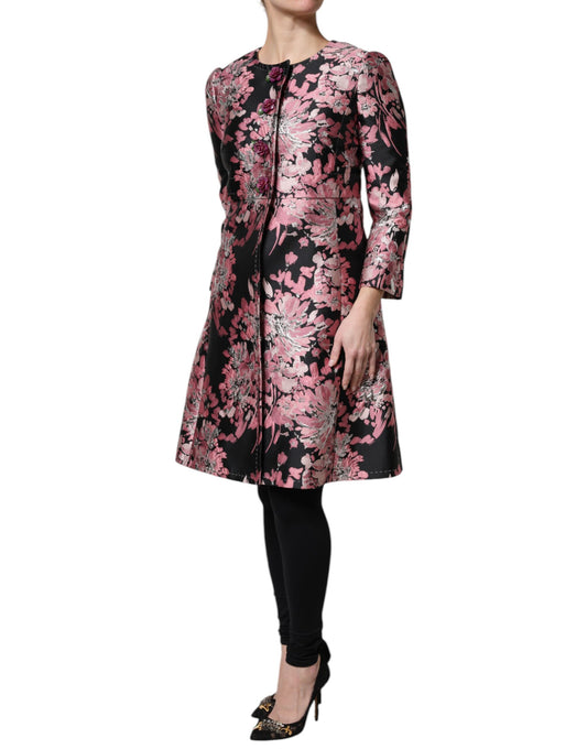 Dolce & Gabbana – Trenchcoatjacke aus Brokat mit Blumenmuster in Rosa und Schwarz
