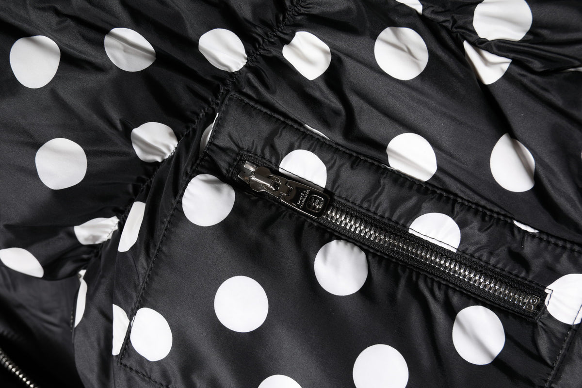 Dolce & Gabbana – Pufferjacke mit durchgehendem Reißverschluss und Punkten in Schwarz und Weiß