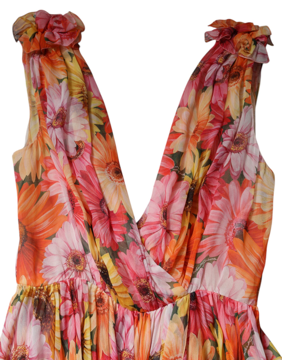 Dolce & Gabbana Mehrfarbiges Chiffonkleid aus Seide mit V-Ausschnitt und Blumenmuster
