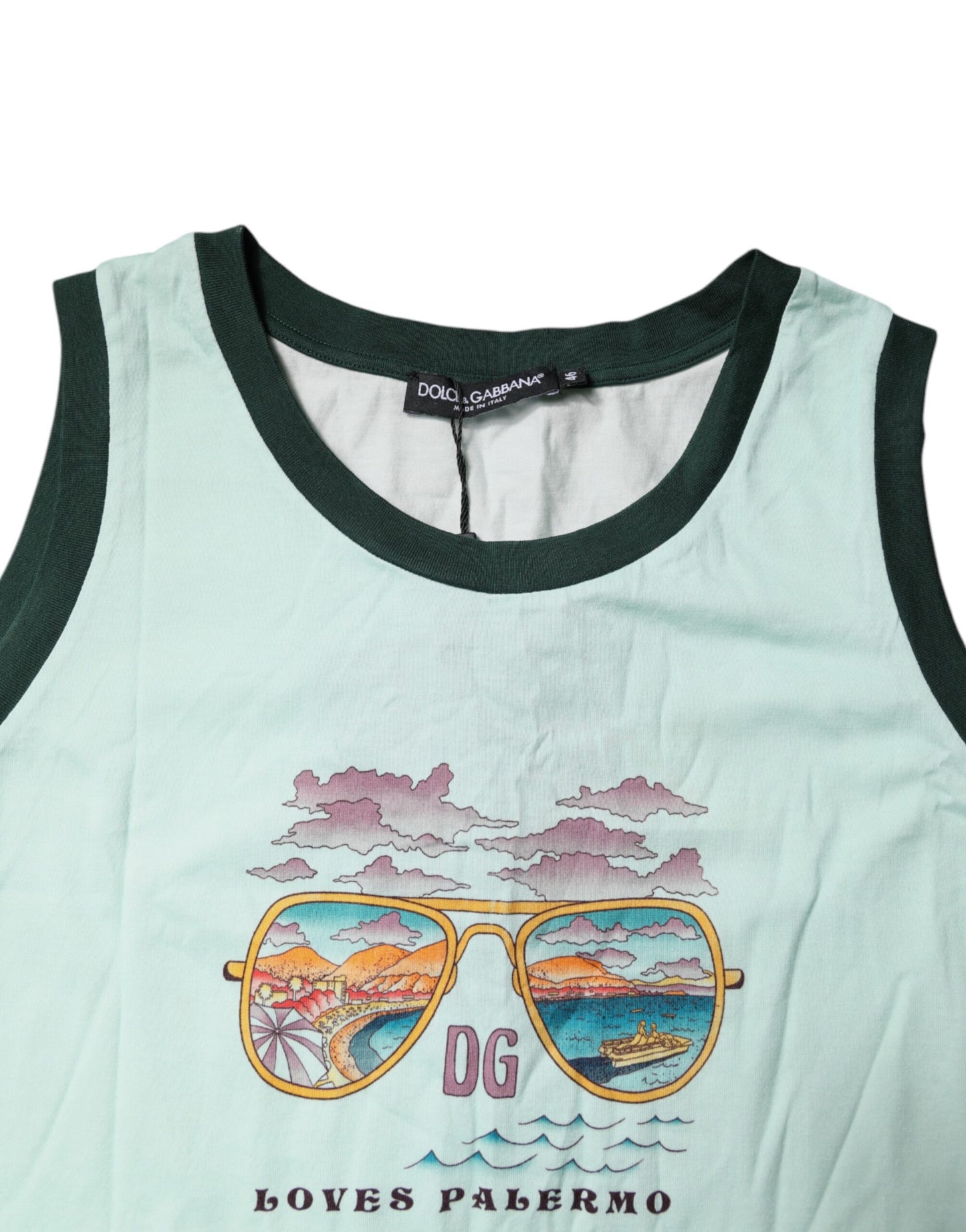 Dolce & Gabbana – Hellgrünes ärmelloses Tank-T-Shirt mit Grafikdruck