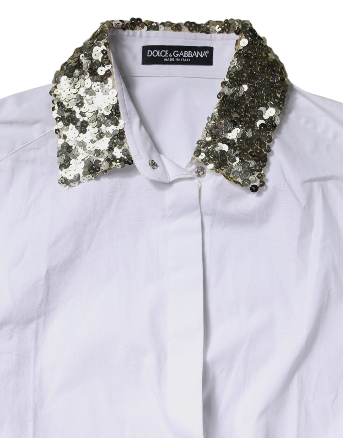 Dolce & Gabbana – Weißes, langärmliges Hemd aus Baumwolle mit Pailletten