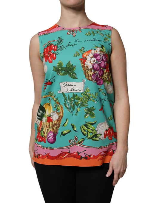 Dolce & Gabbana, mehrfarbiges, ärmelloses Seiden-Tanktop mit Blumenmuster