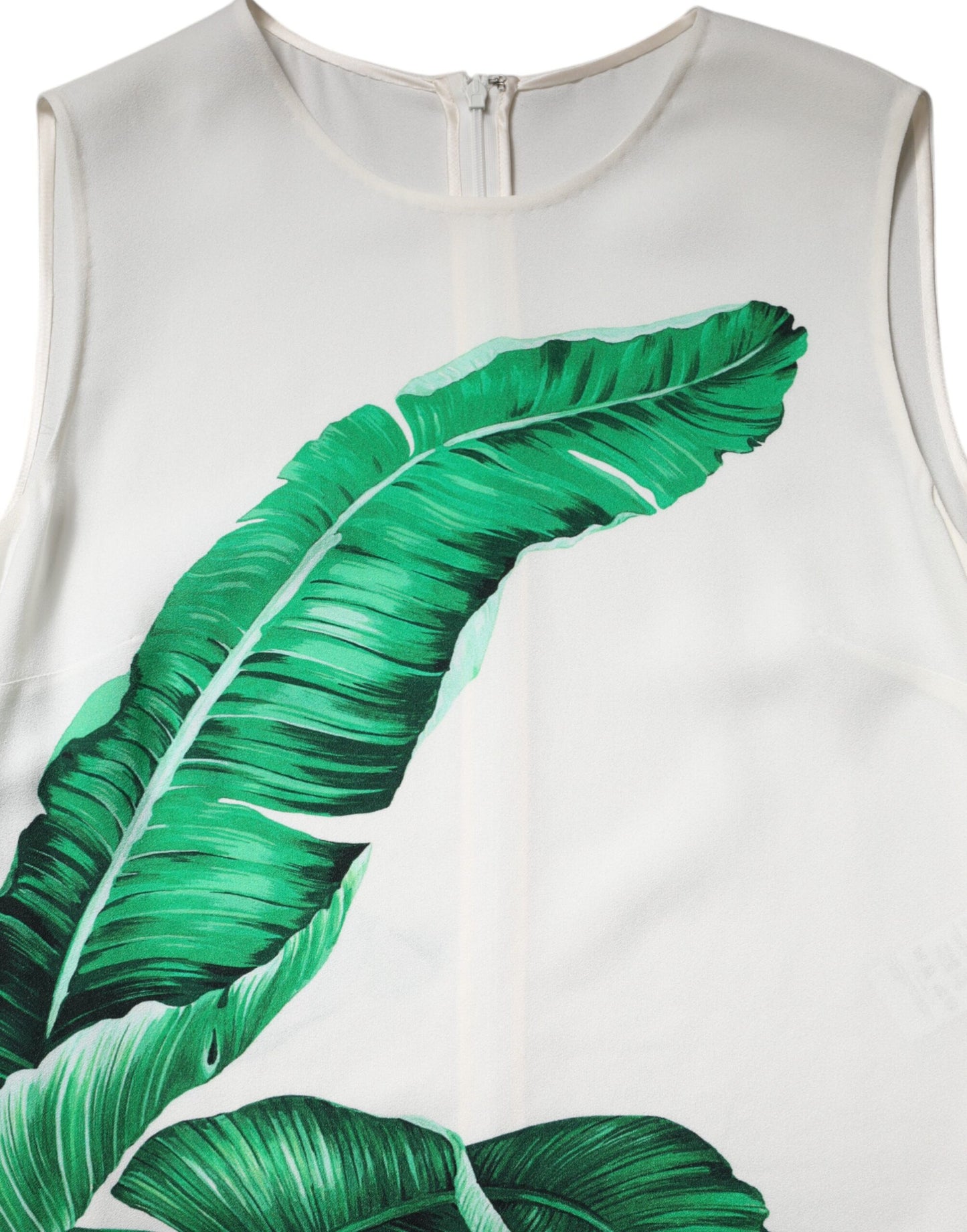 Dolce & Gabbana – Weißes Tanktop mit Rundhalsausschnitt und Bananenblatt-Print