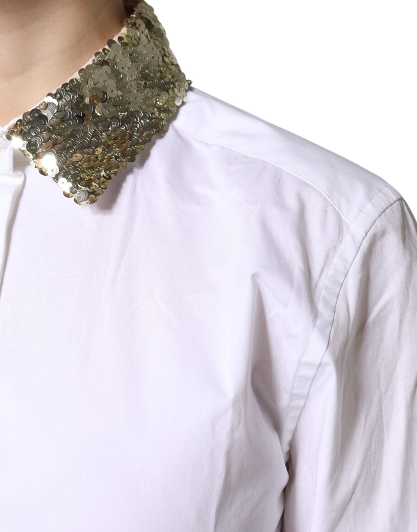Dolce & Gabbana – Weißes, langärmliges Hemd aus Baumwolle mit Pailletten