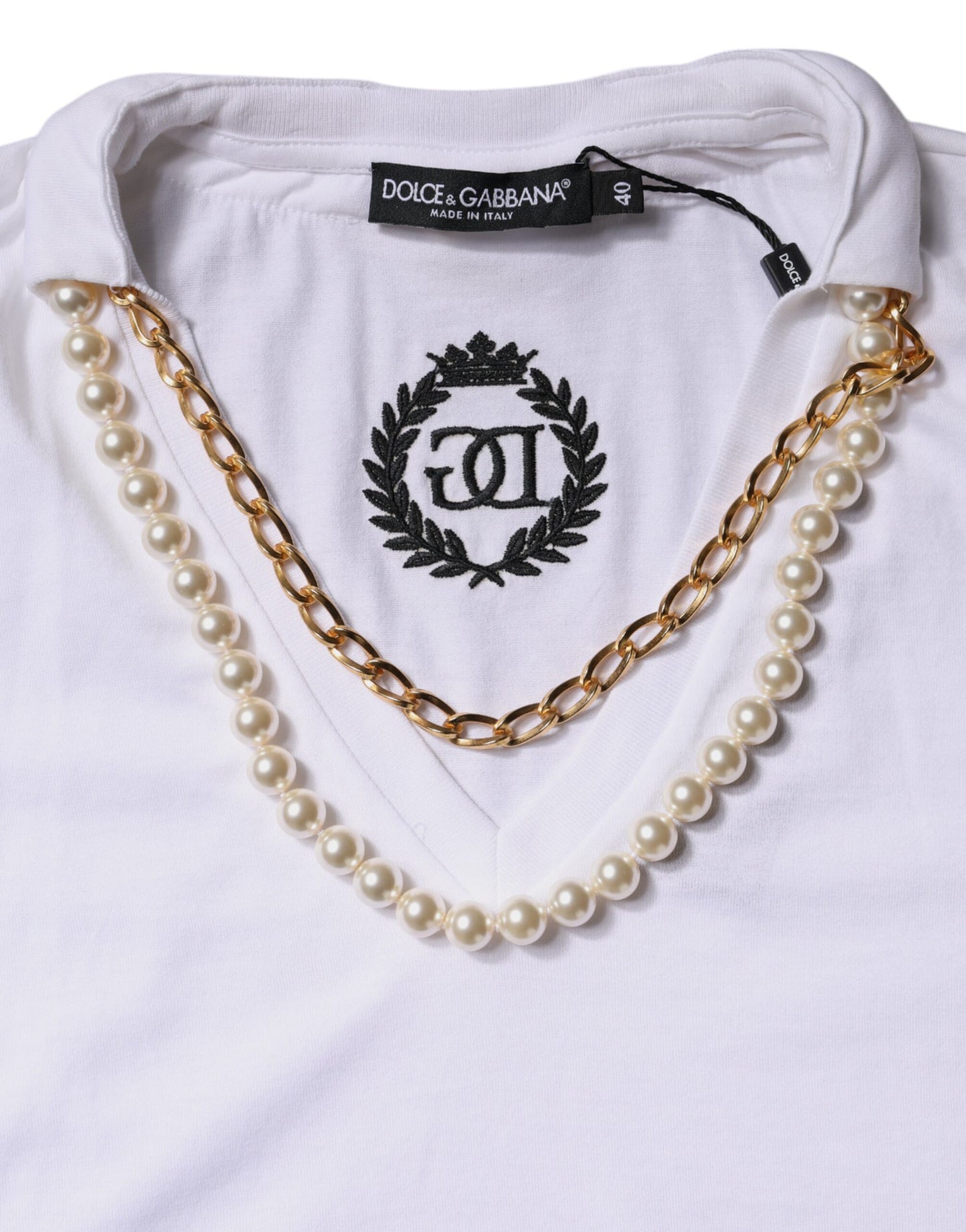 Dolce & Gabbana Weißes Kurzarm-T-Shirt aus Baumwolle mit Halskette