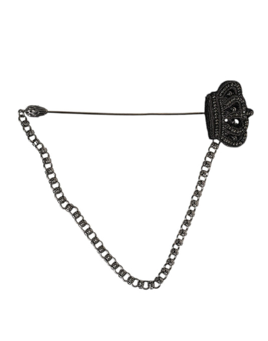 Dolce & Gabbana Silver Tone Brass Crown Chain Women Brooch Lapel Pin