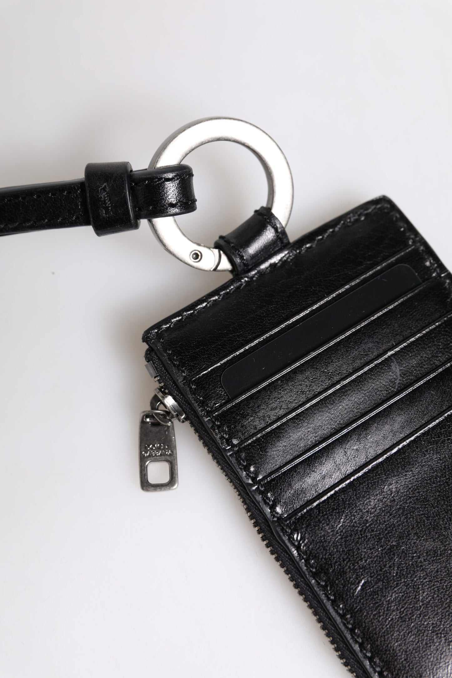Dolce & Gabbana – Kartenetui aus schwarzem Leder mit Logoprägung und Schlüsselband