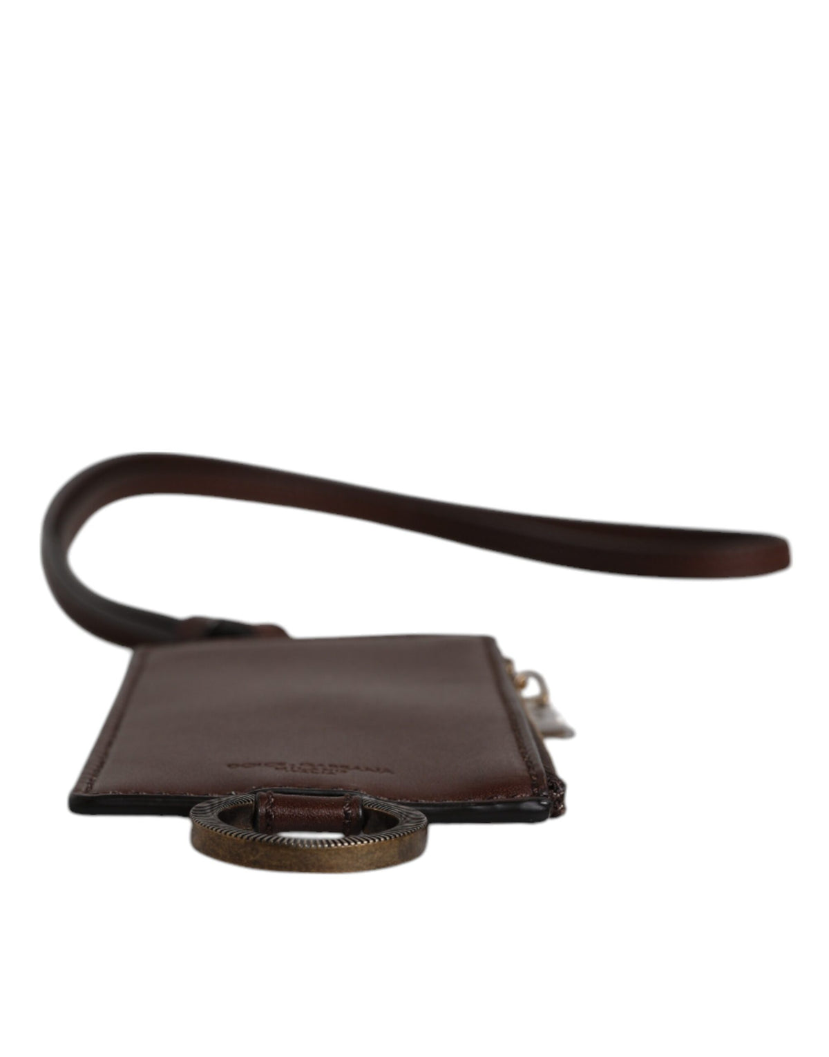 Dolce & Gabbana – Kartenetui mit Logo und Lanyard aus braunem Kalbsleder