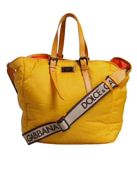 Dolce & Gabbana – Gelb-orangefarbene Nylon-Hand-/Schultertasche mit Logo-Plakette