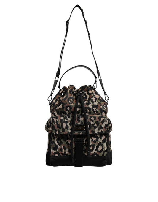Dolce & Gabbana Mehrfarbige Schultertasche aus Baumwolle mit Leopardenmuster