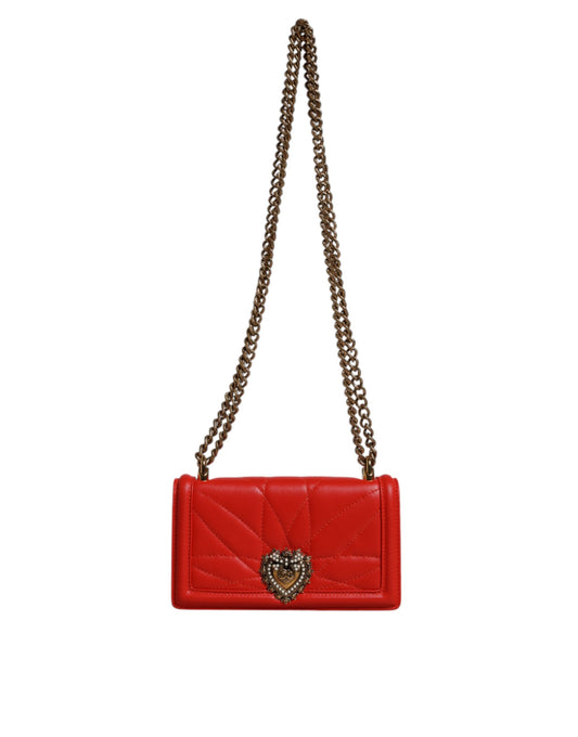 Dolce & Gabbana – Rote, gesteppte Devotion-Umhängetasche mit Handyhülle und Kette