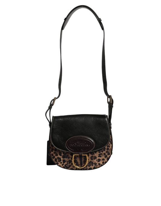 Dolce & Gabbana Schultertasche aus Leder mit Leopardenmuster in Schwarz und Braun