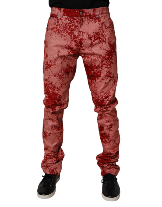 Dolce & Gabbana – Rote Skinny-Jeans aus Baumwolle mit Batikmuster für Herren