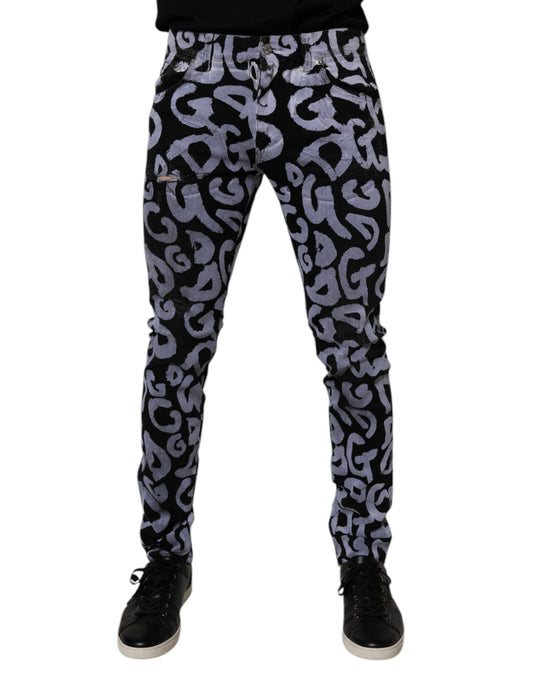 Dolce & Gabbana – Schwarze Skinny-Jeans aus Baumwolle mit Logo-Monogramm